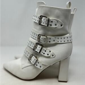 X2B Women's White Studded Buckled 3 1/2" Heel Boots‎ Size 11
